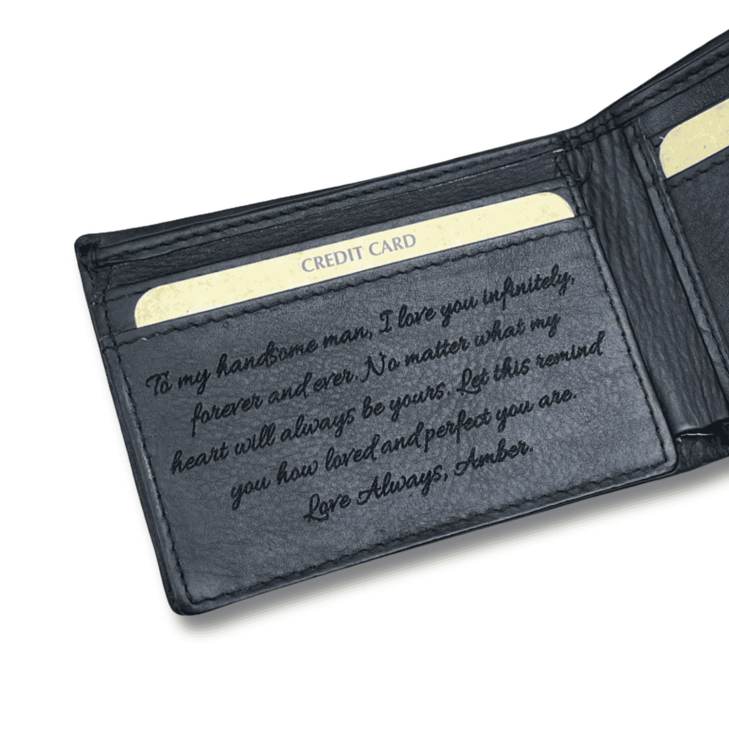 Men's Black Leather Wallet with Personalised Handwriting - KALGHI