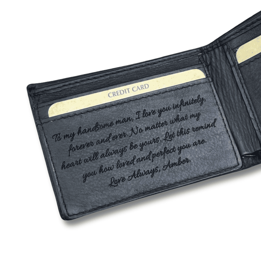 Men's Black Leather Wallet with Personalised Handwriting - KALGHI