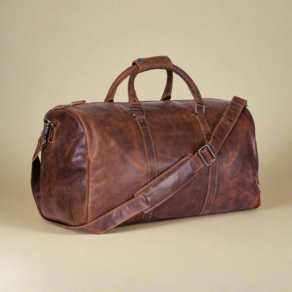 Leather Overnight Bag - Rugged Leather - Sandal Leather Travel Bags KALGHI