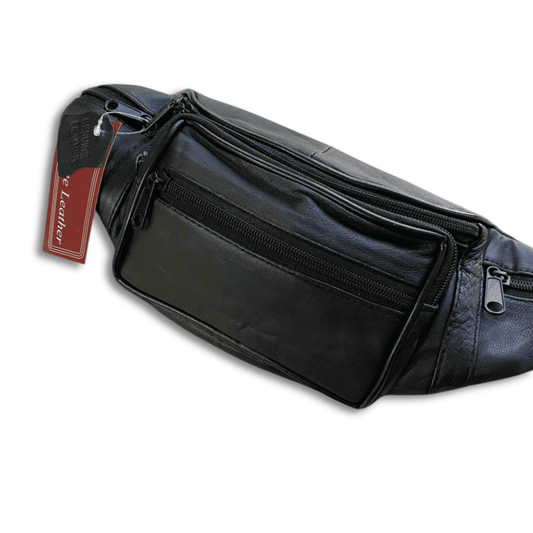 Men's Leather Fanny Pack, Waist Bag for Festivals and Daily Use, Black Belt Bag