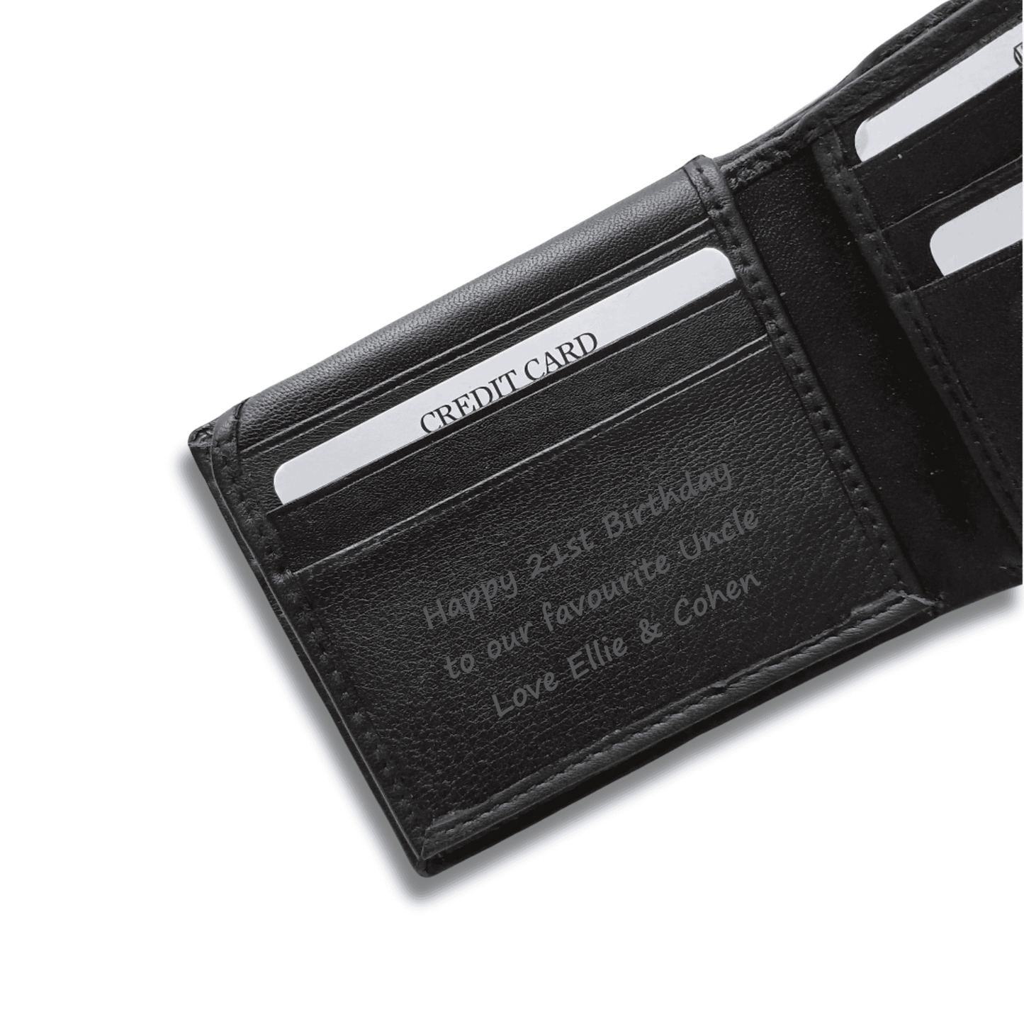 Men's Black Leather Wallet Personalised with Message - KALGHI