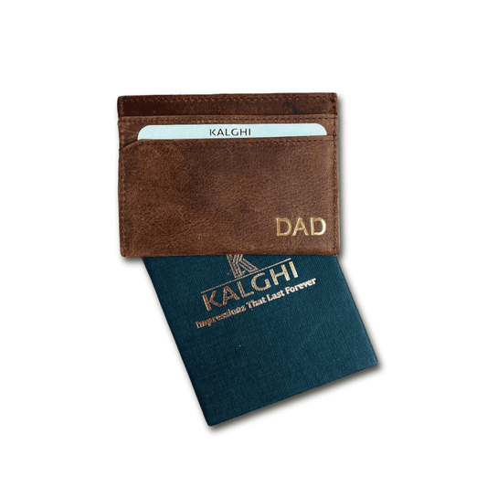 Brown Leather Card Holder Embossed- KALGHI