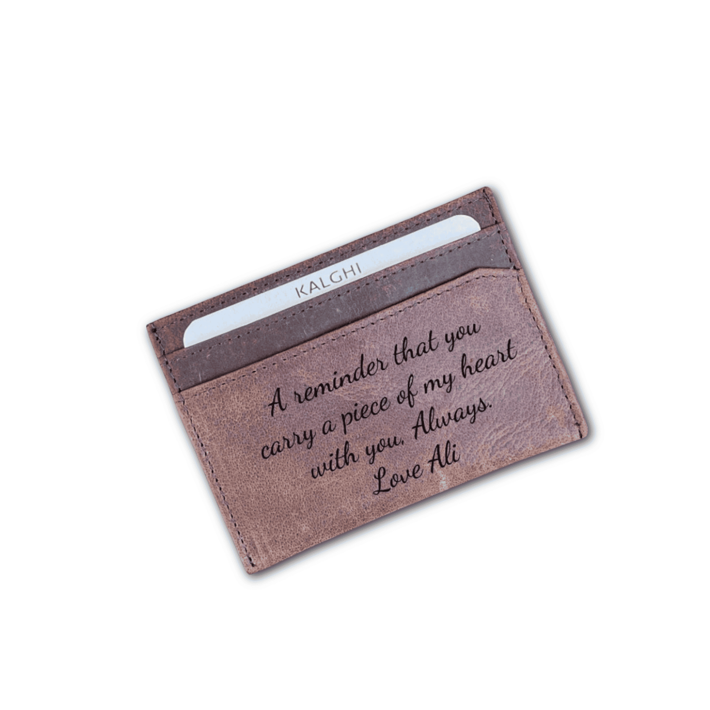 Brown Card Holder with Message and Name - KALGHI