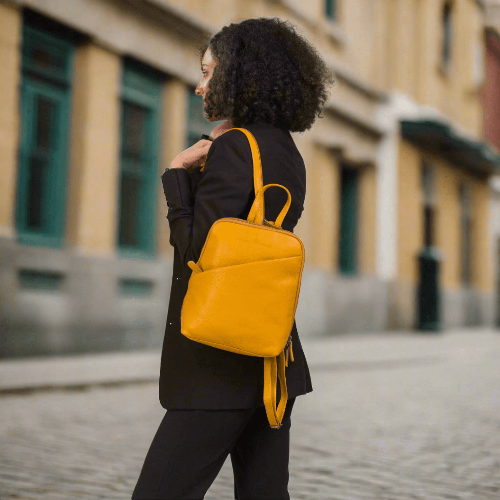 KALGHI Backpack Leather Women's Backpack Claire - Yellow