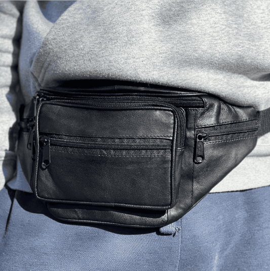 Men's Leather Fanny Pack, Waist Bag for Festivals and Daily Use, Black Belt Bag BELT BAG KALGHI