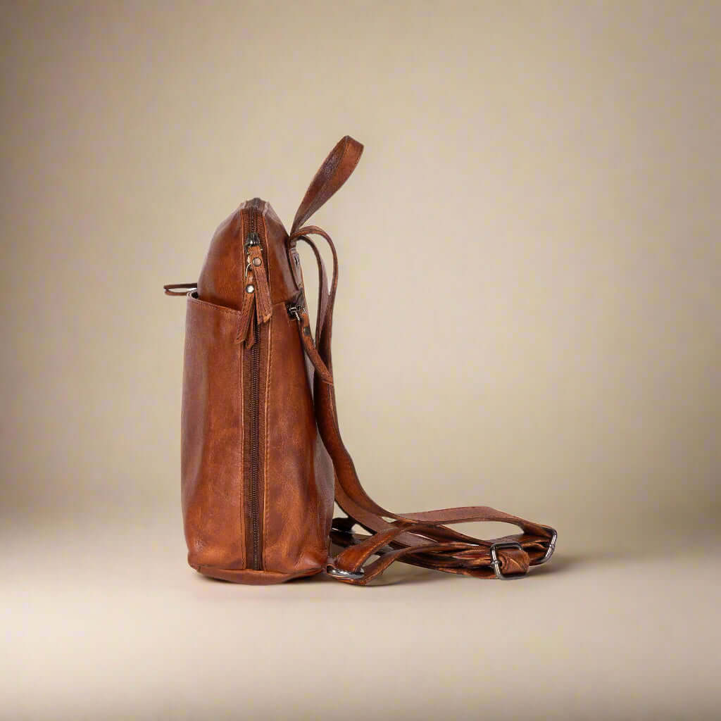 KALGHI Leather Backpack Leather Backpack Penny - Cognac