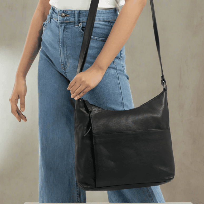 Black Shoulder Leather Bag Leena SATCHEL KALGHI