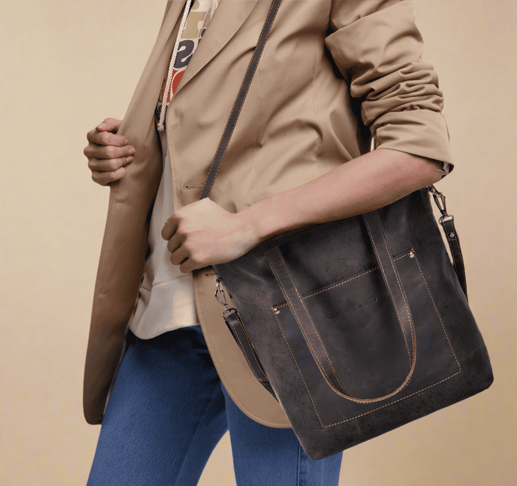 Classic Dark Brown Leather Tote Bag SATCHEL KALGHI