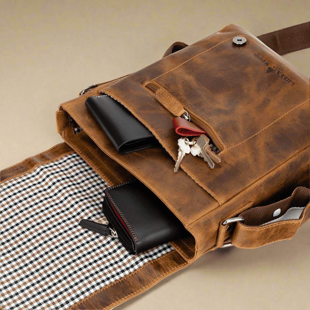 Leather Shoulder Bag Camel SATCHEL KALGHI