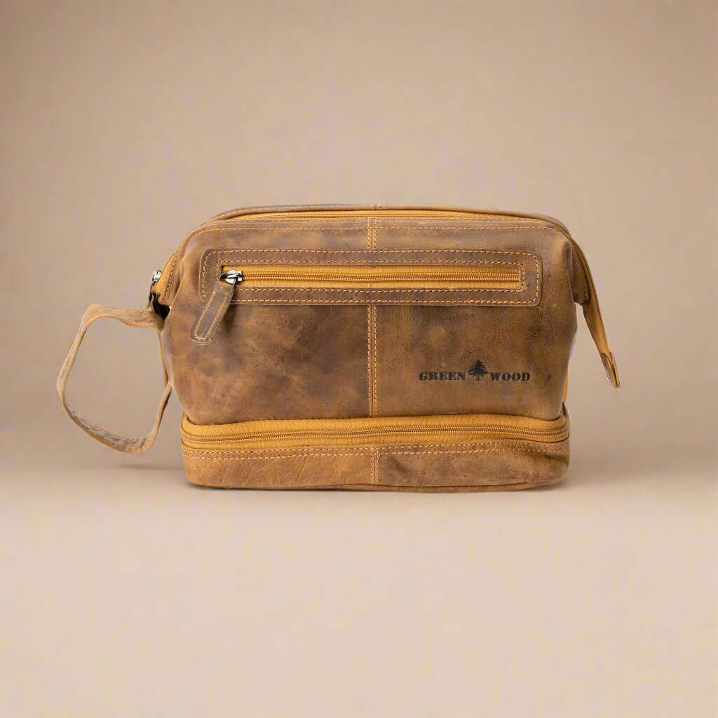 KALGHI Toiletry Bag Leather Toiletry Bag Napier Camel