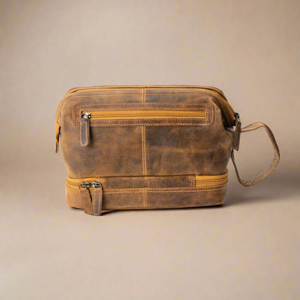 KALGHI Toiletry Bag Leather Toiletry Bag Napier Camel