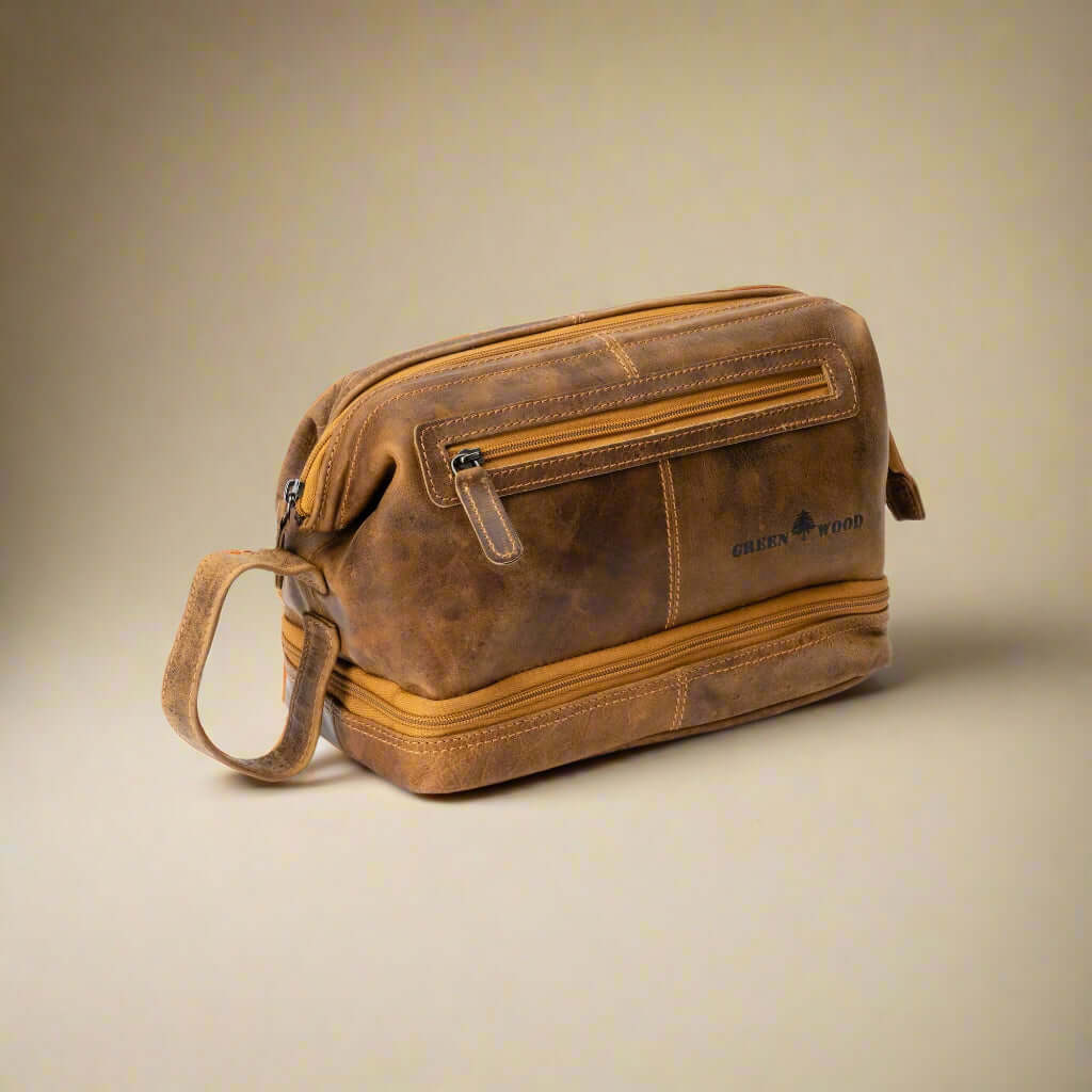 KALGHI Toiletry Bag Leather Toiletry Bag Napier Camel