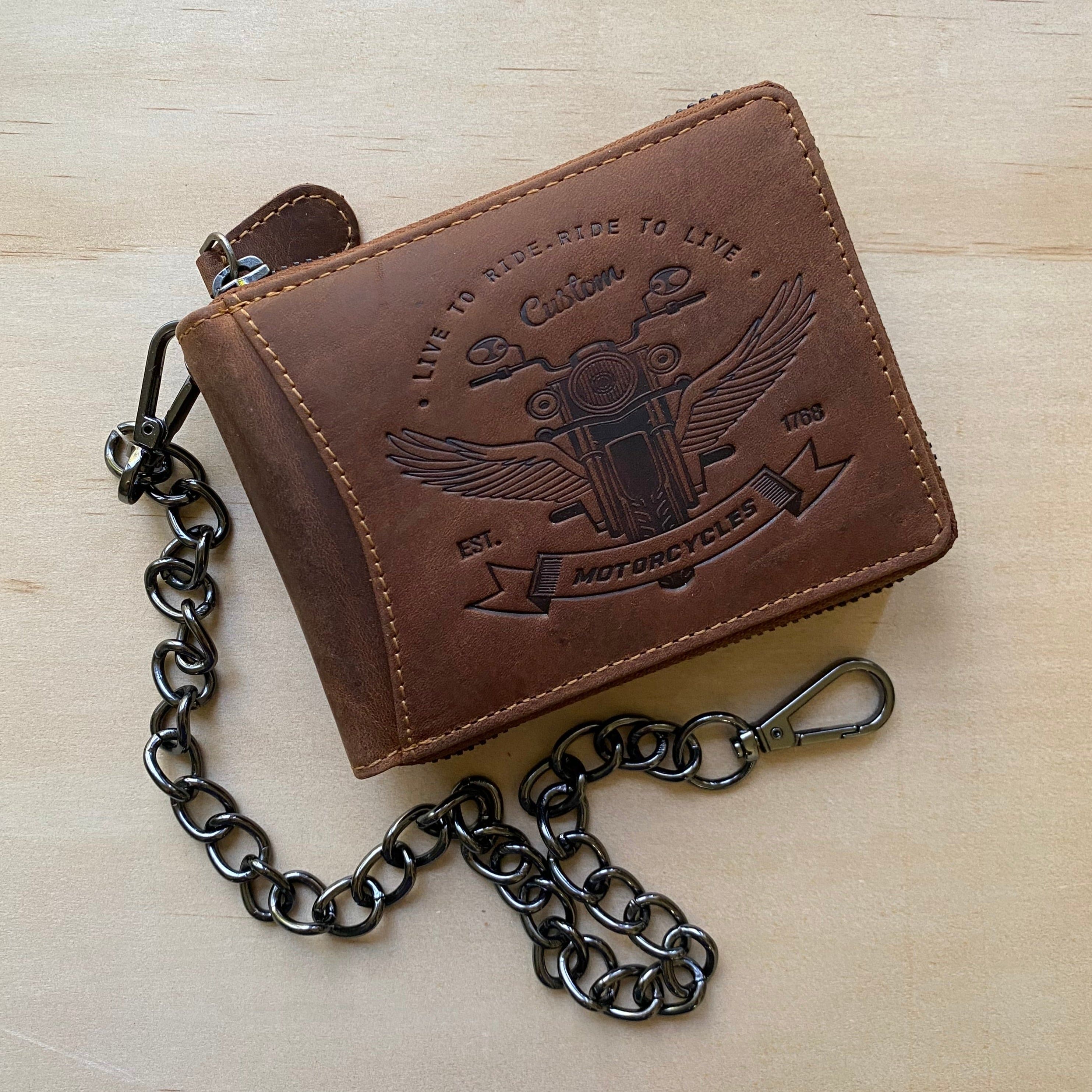 Men's zip around wallet with online chain