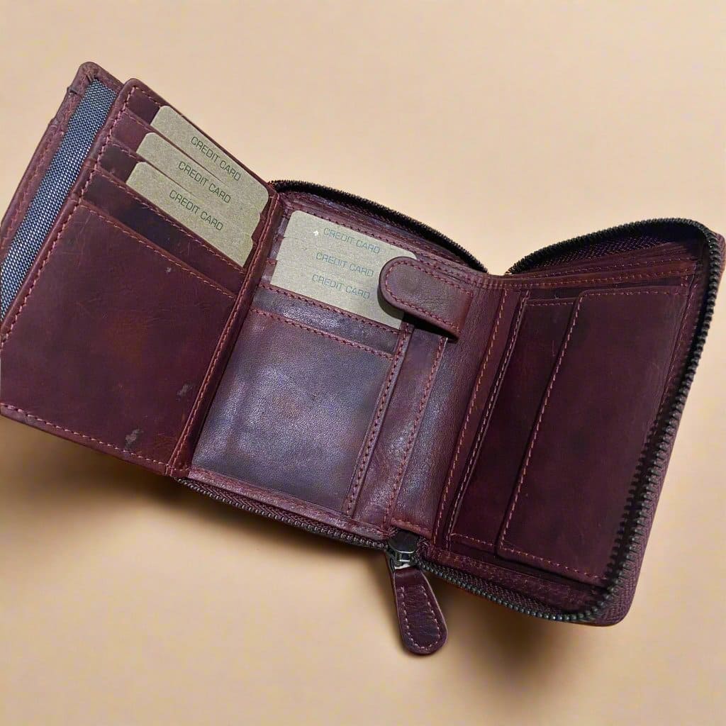 Wine Zip Around Leather Men Wallet - KALGHI WALLET KALGHI