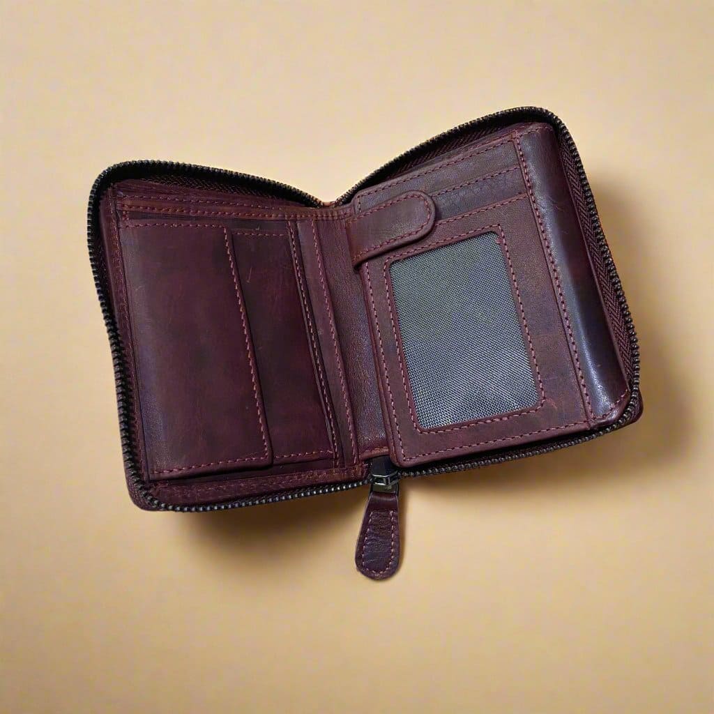 Wine Zip Around Leather Men Wallet - KALGHI WALLET KALGHI