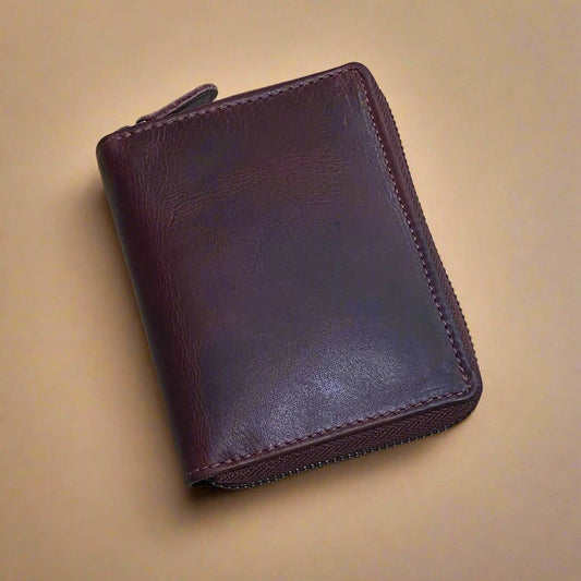 Wine Zip Around Leather Men Wallet - KALGHI WALLET KALGHI