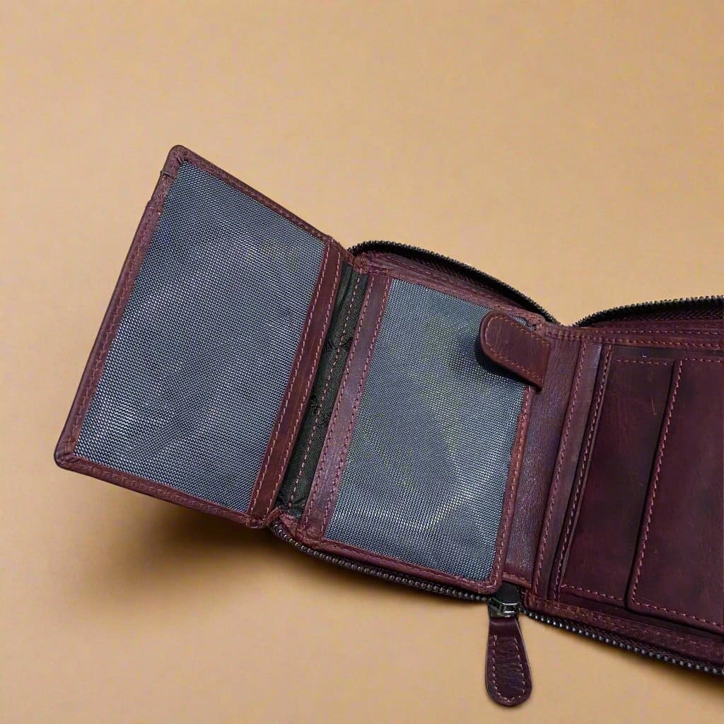 Wine Zip Around Leather Men Wallet - KALGHI WALLET KALGHI