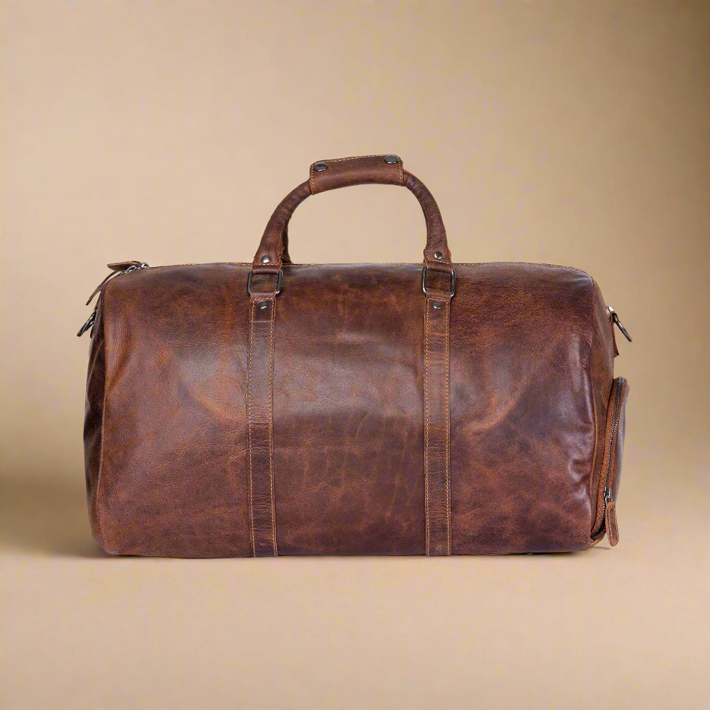 Leather Overnight Bag - Rugged Leather - Sandal Leather Travel Bags KALGHI