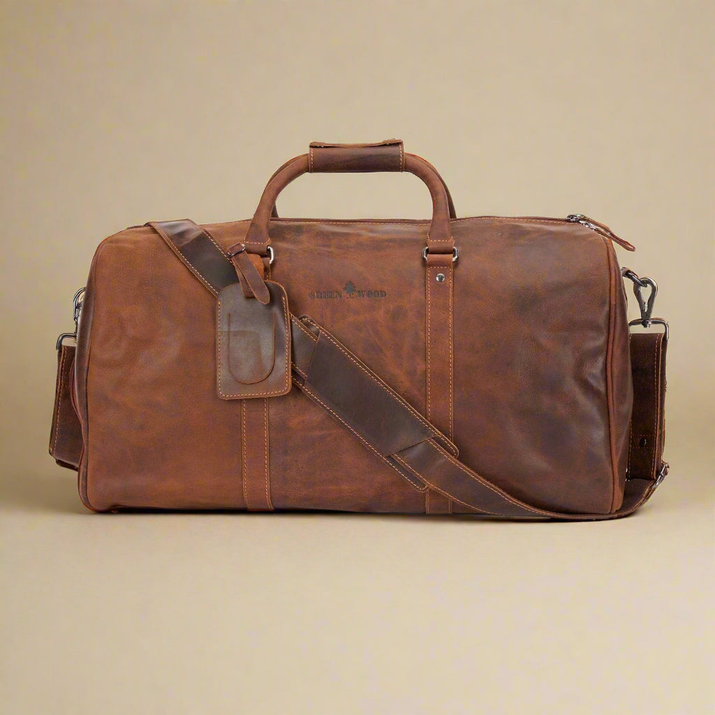 Leather Overnight Bag - Rugged Leather - Sandal Leather Travel Bags KALGHI